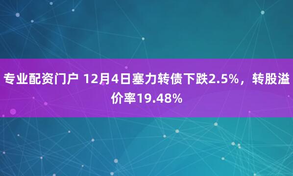 专业配资门户 12月4日塞力转债下跌2.5%，转股溢价率19.48%
